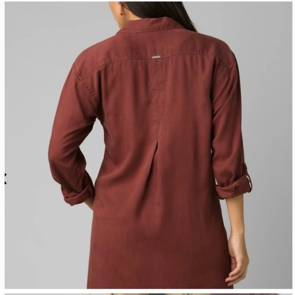 Prana Doryan Shirt Dress Red Long Sleeve Tencel Gorpcore XS - Picture 2 of 11